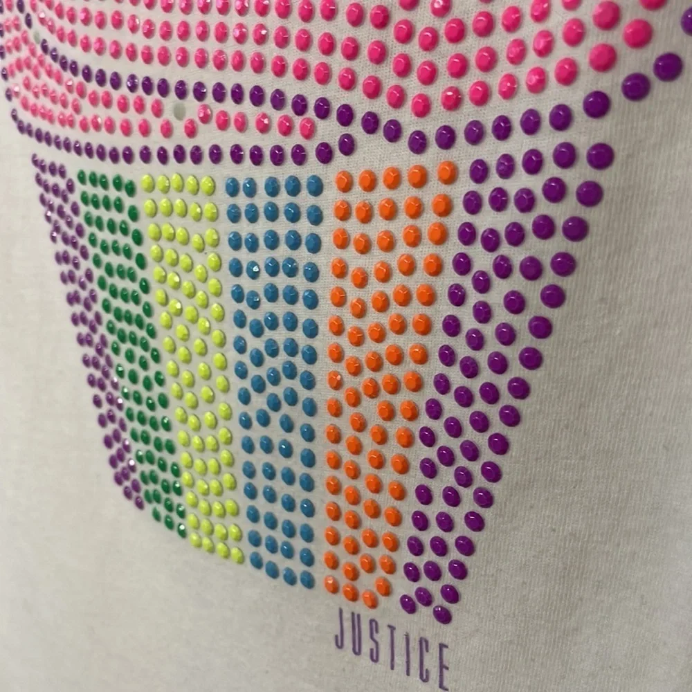 Justice Girls' short sleeve Tee, 14, raised colorful cupcake 'beads'  good cond.